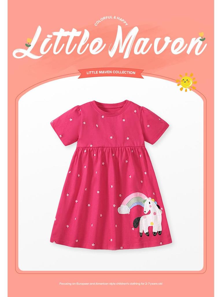 Little Maven Mädchen Cartoon Prinzessin Kurzarm Sommerkleid - Europäischer & Amerikanischer Stil Freizeitkleidung für Kinder.