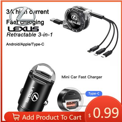 Interior Stickers Car Quick Charger Type-C USB Port 3-In-1 Charging Line For Lexus FSPORT LBX NX RX 350h 450h ES UX 300e GS GX