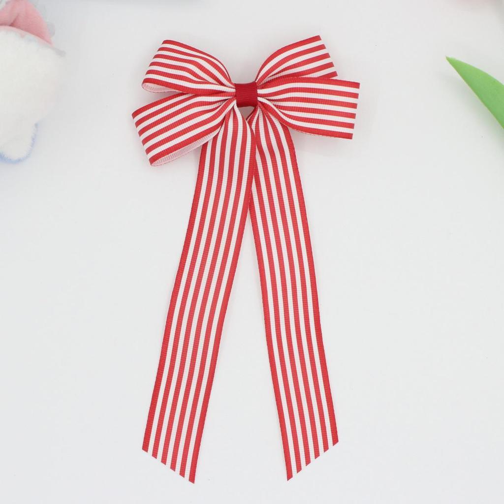 Printed Ribbed Band Long Ribbon Bow Hair Clip - Hot Selling Hair Accessory