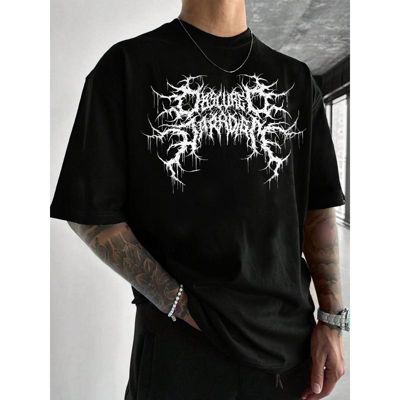 Gothic Dark Tribal Print Short Sleeved Tshirt Casual Round Neck Top Regular Couple Outfit
