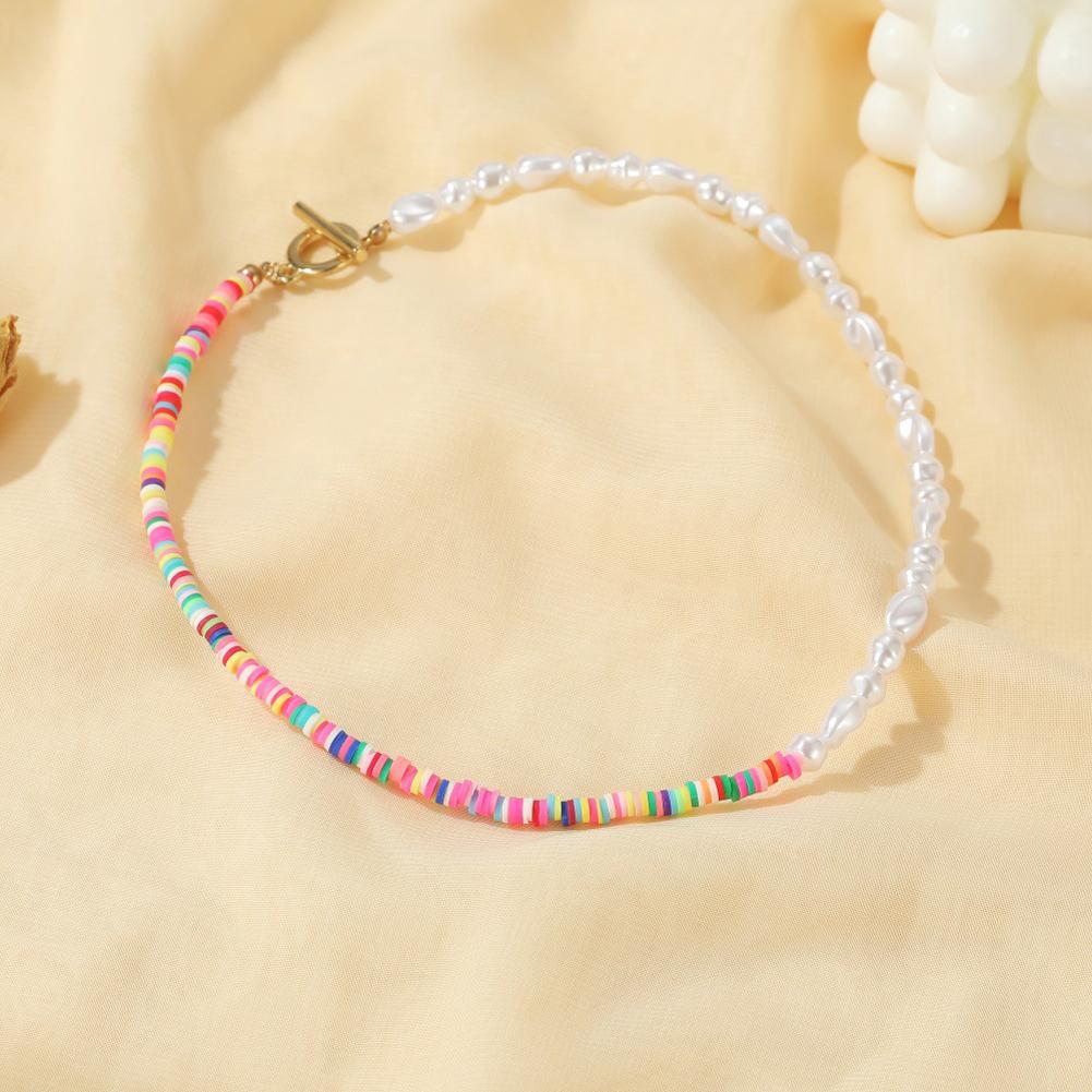 Women's Necklace Bohemian Style Colored Clay Pearl Clavicle Chain