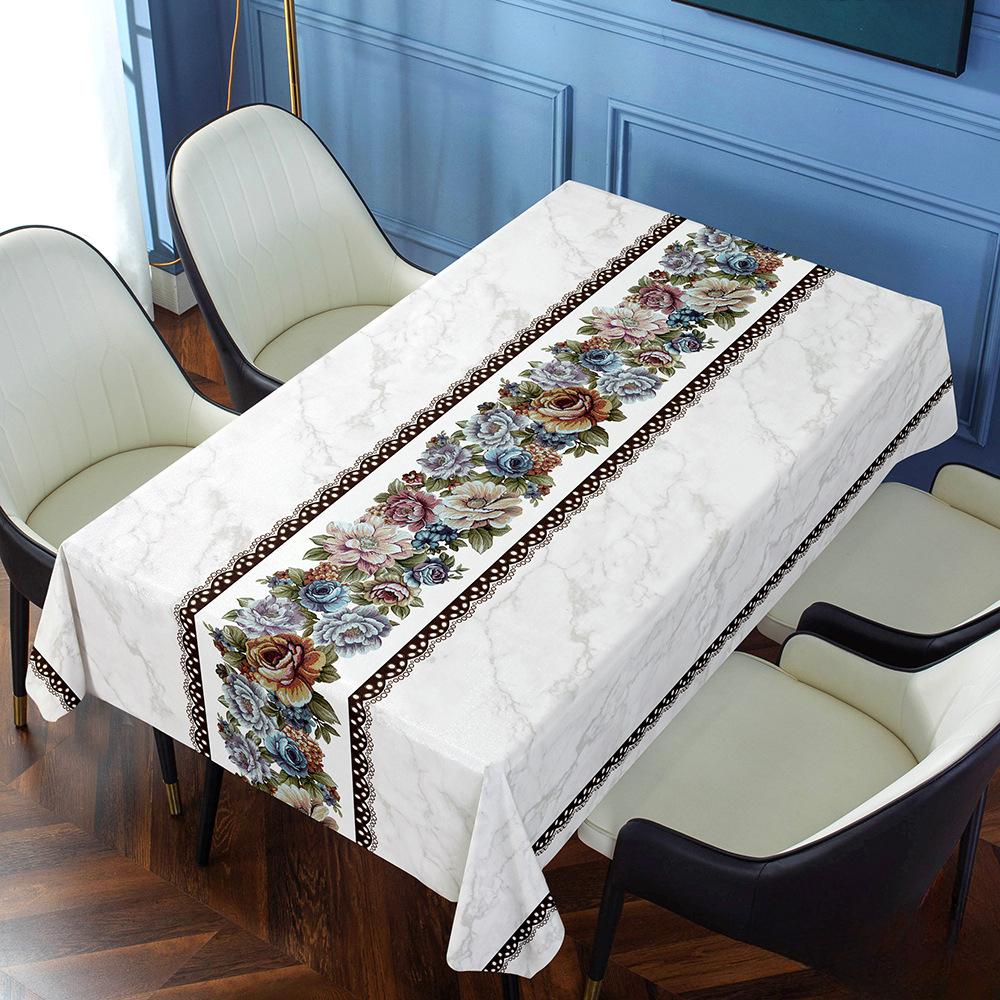 New Chinese Style Household Waterproof and Oil Proof PVC Tablecloth  Embroider Long Strip Tablecloth Coffee Table Cover Cloth