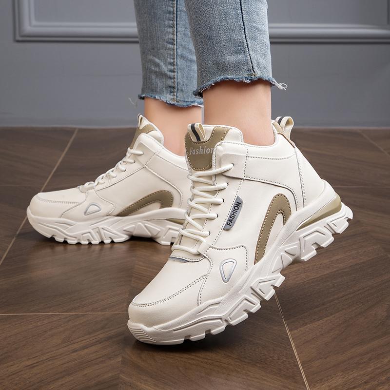 Four Season Model with Thick Bottom and Increased Height Women's Shoes Sports Casual Shoes Large Size Microfiber Leather Waterproof Sports Shoes