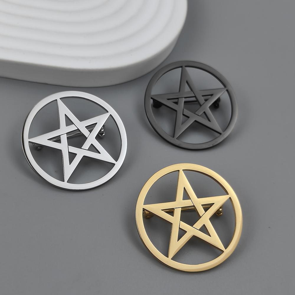 Creative Pentagram Gold Plated Stainless Steel Brooch, Men's Suit Pin Black, High Quality Father and Husband Gift Set