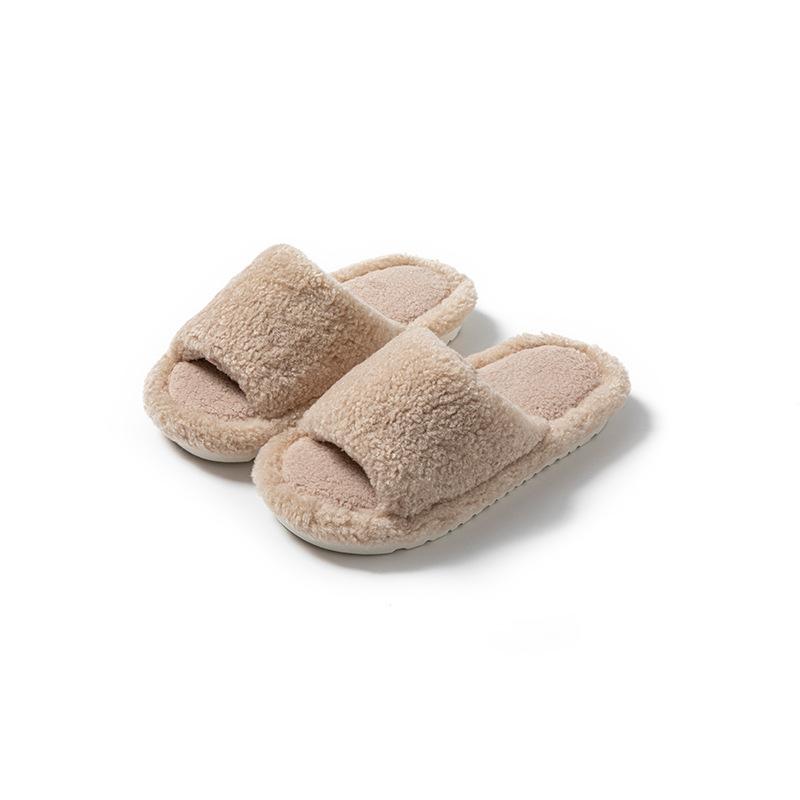 Solid color open cotton slippers ins fluffy slippers basic home plush slippers