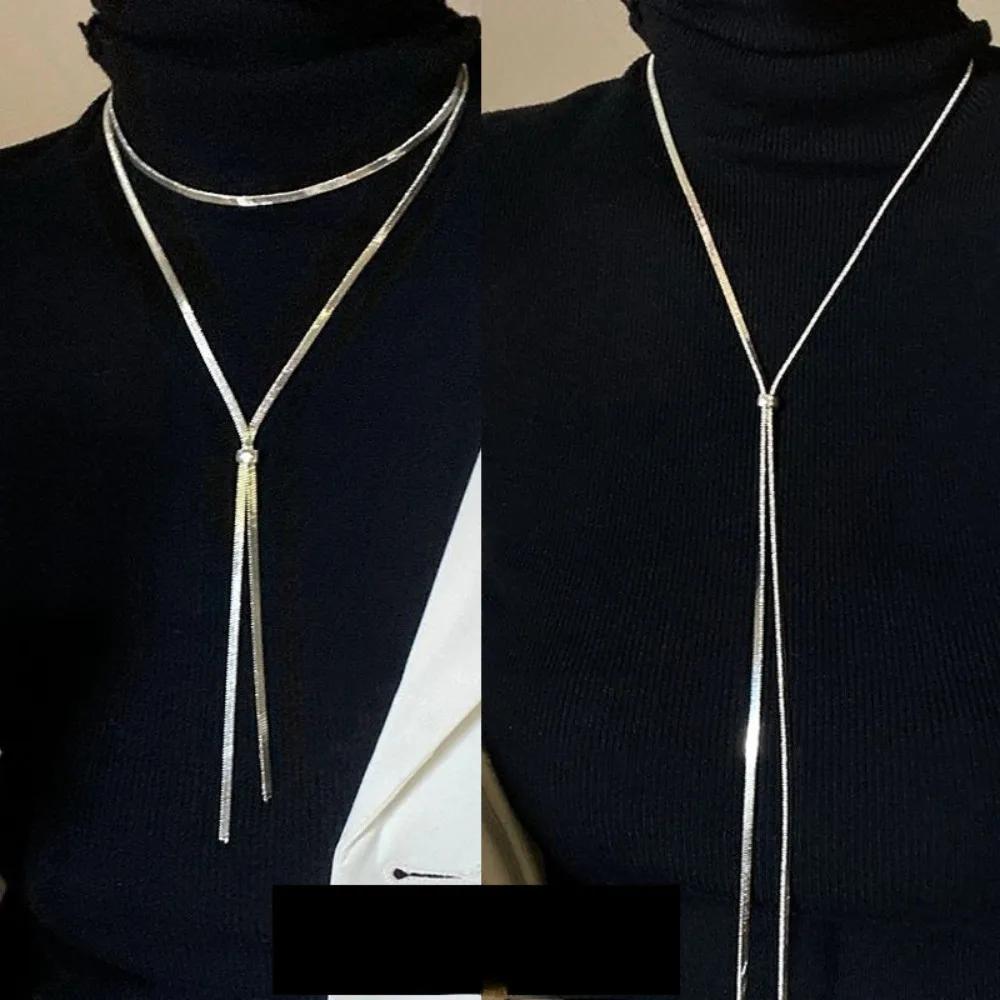 Temperament Double Wear Stainless Steel Sweater Chain Pendant Necklace for Women Charm Long Simple Chokers Jewelry Accessories