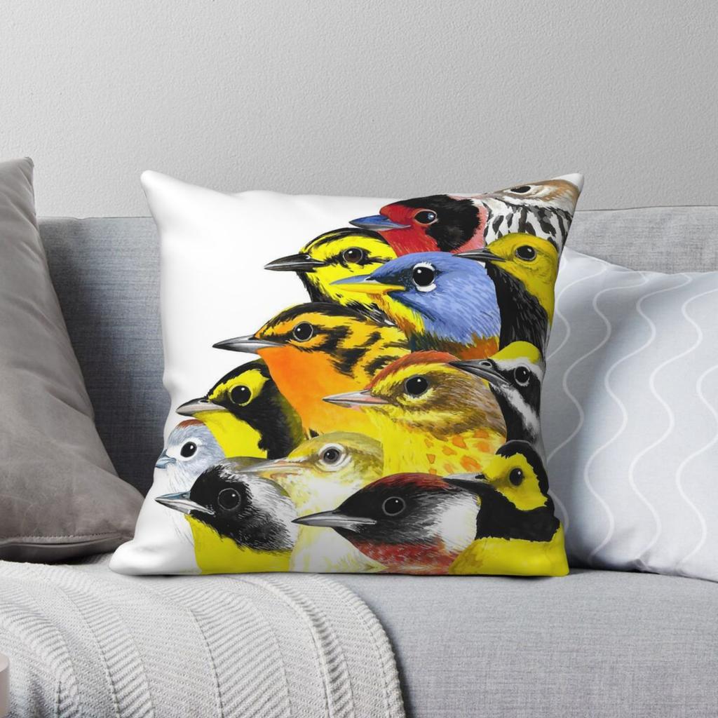 Songbirds Warblers Pillowcase Polyester Linen Velvet Creative Zip Decor Pillow Case Sofa Seater Cushion Case Wholesale X