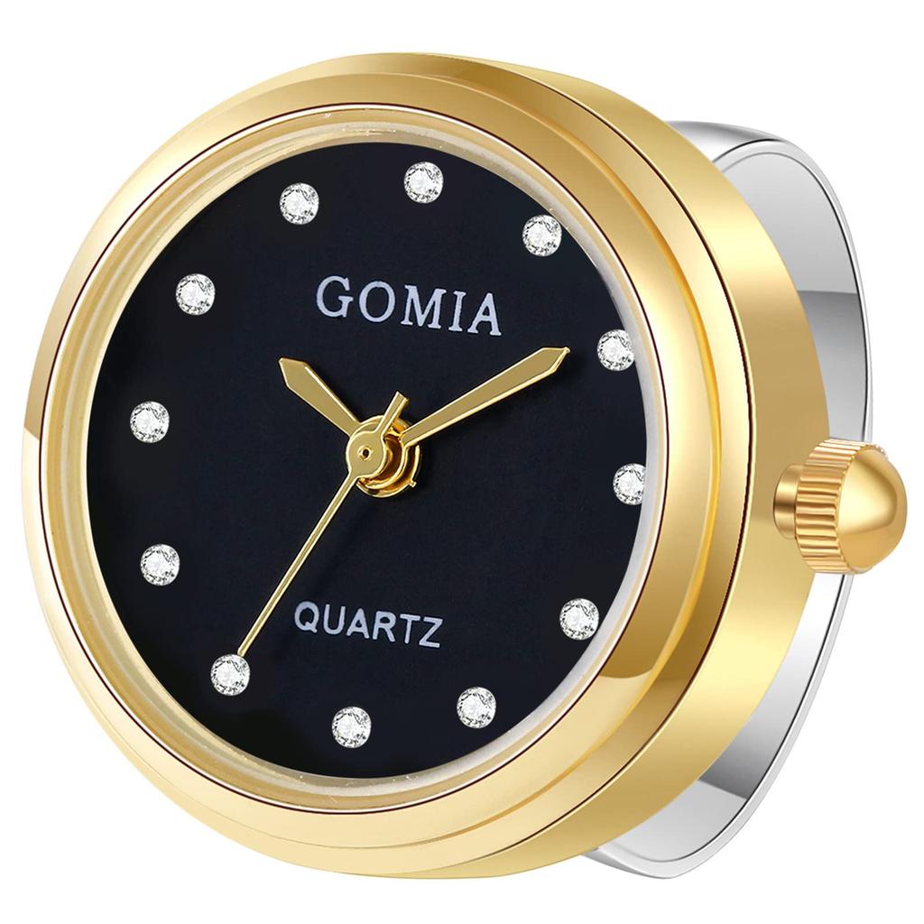 Ring Watch Women's Free Size 3ATM Waterproof Ring Watch Arabic Numerals Analog Cute Gold Black Women's Fashion Accessory Package includes Ring Watch