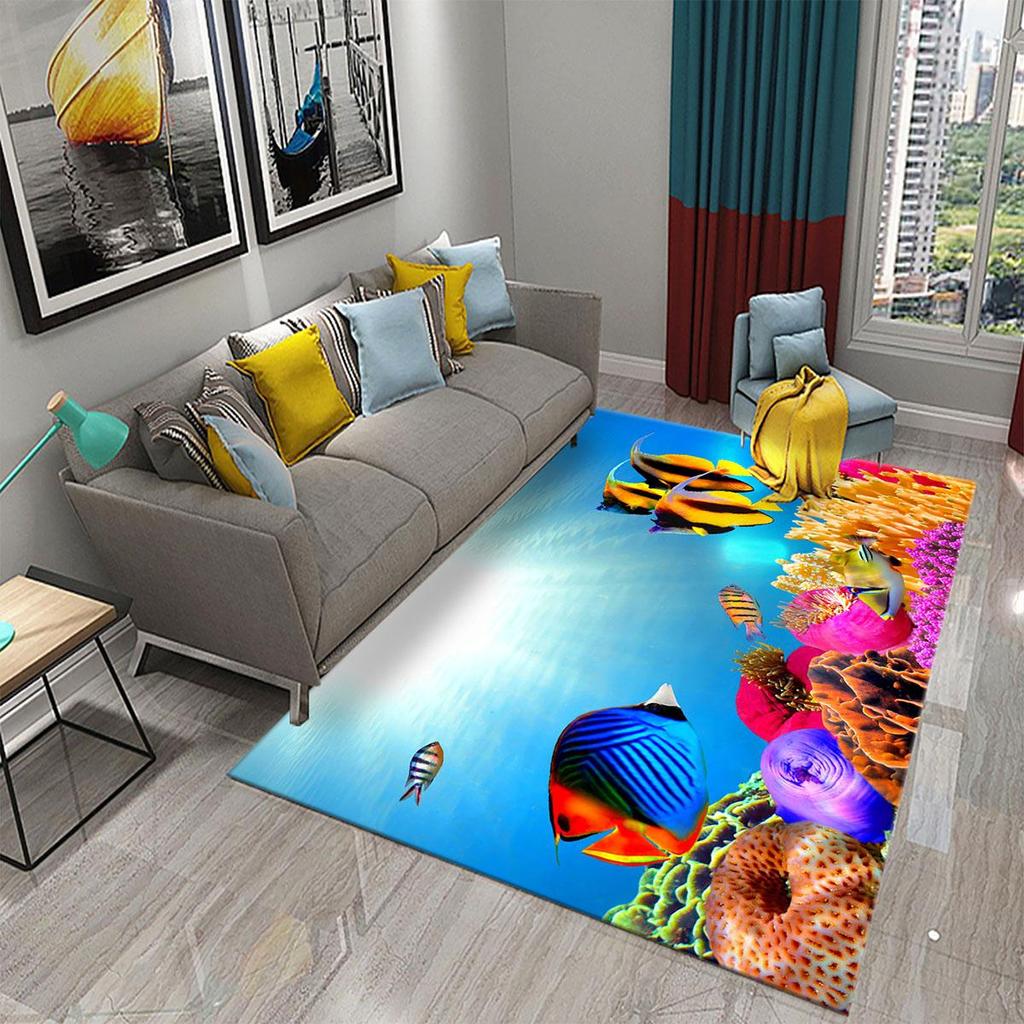 3D Hawaiian Sea Ocean Tropical Fish Carpets for Living Room Fish Animal Rugs Kids Bedroom Carpet Soft Floor Mat Parlor Decor Rug