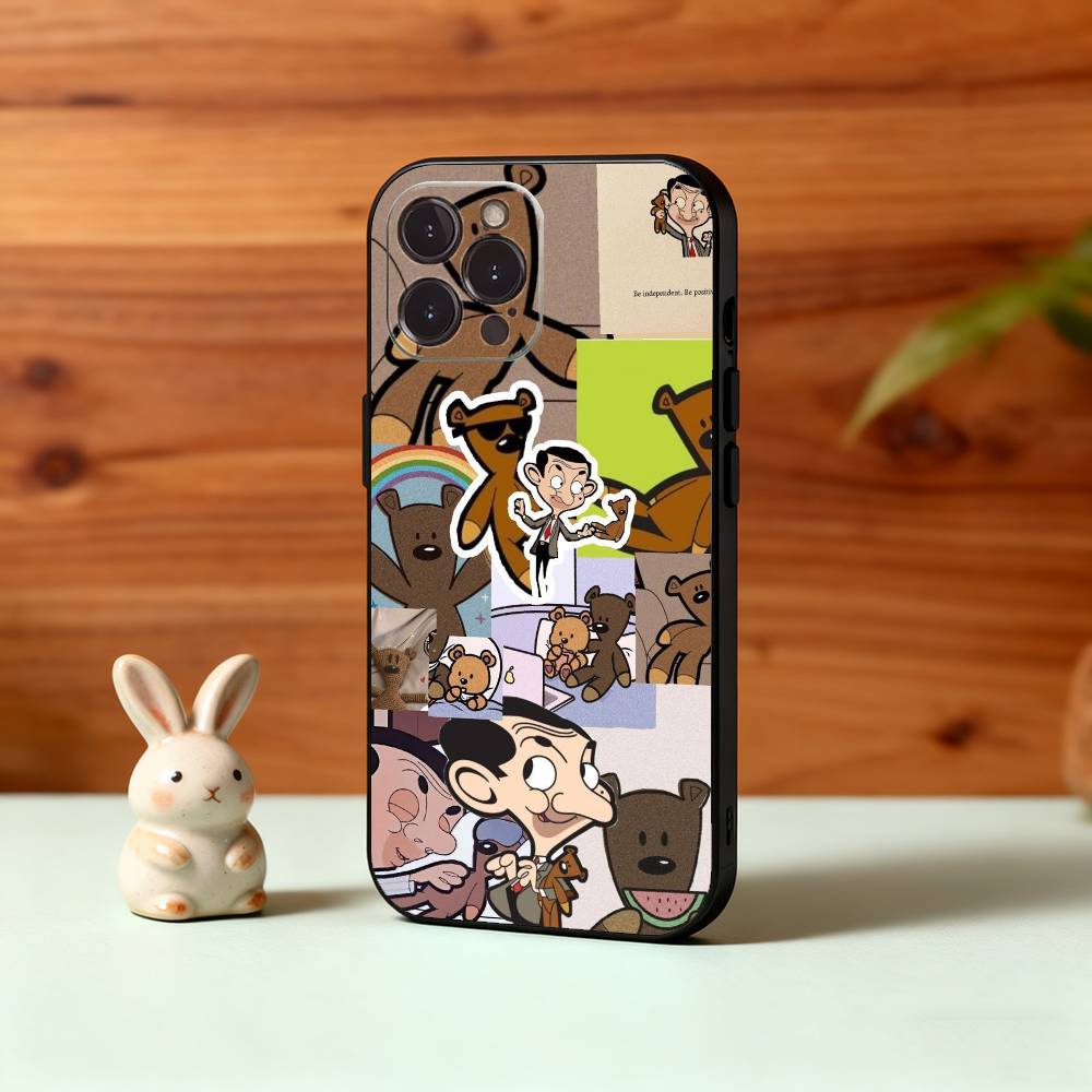 1PC Classic M-Mr B-Bean Funny Phone Case For iPhone17,16,15,14,13,12Plus,Pro Max,XS,5G Soft Silicone Black Cover