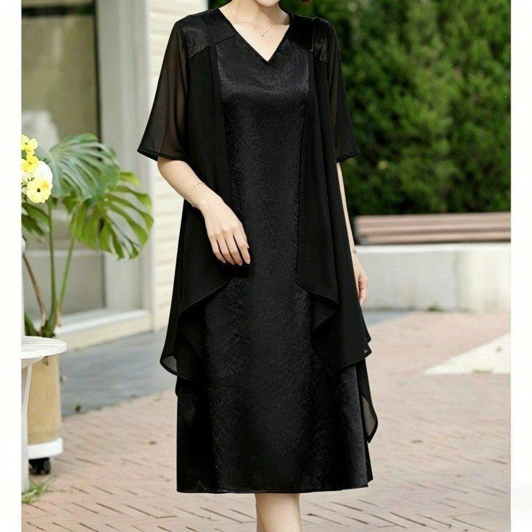 Summer new fashion foreign style Korean version design temperament medium sleeve dress women's clothing