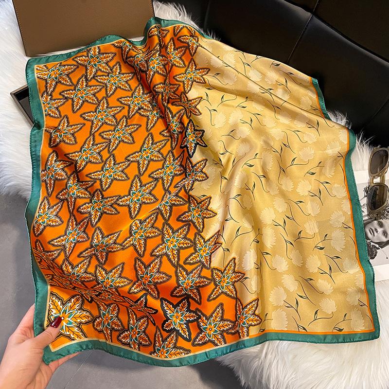 Summer High-End Simulation Silk Square Scarf Femininity Versatile Sunscreen Large Shawl Silk Scarf Variety
