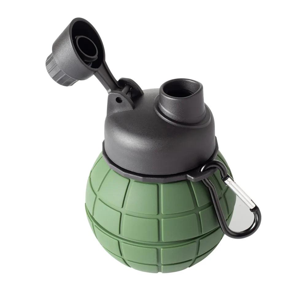 550ML Grenade Water Bottle Silicone Folding Water Cup Outdoor Fitness Activities Mountain Hiking Silicone Cup BPA Motivation Practical Use
