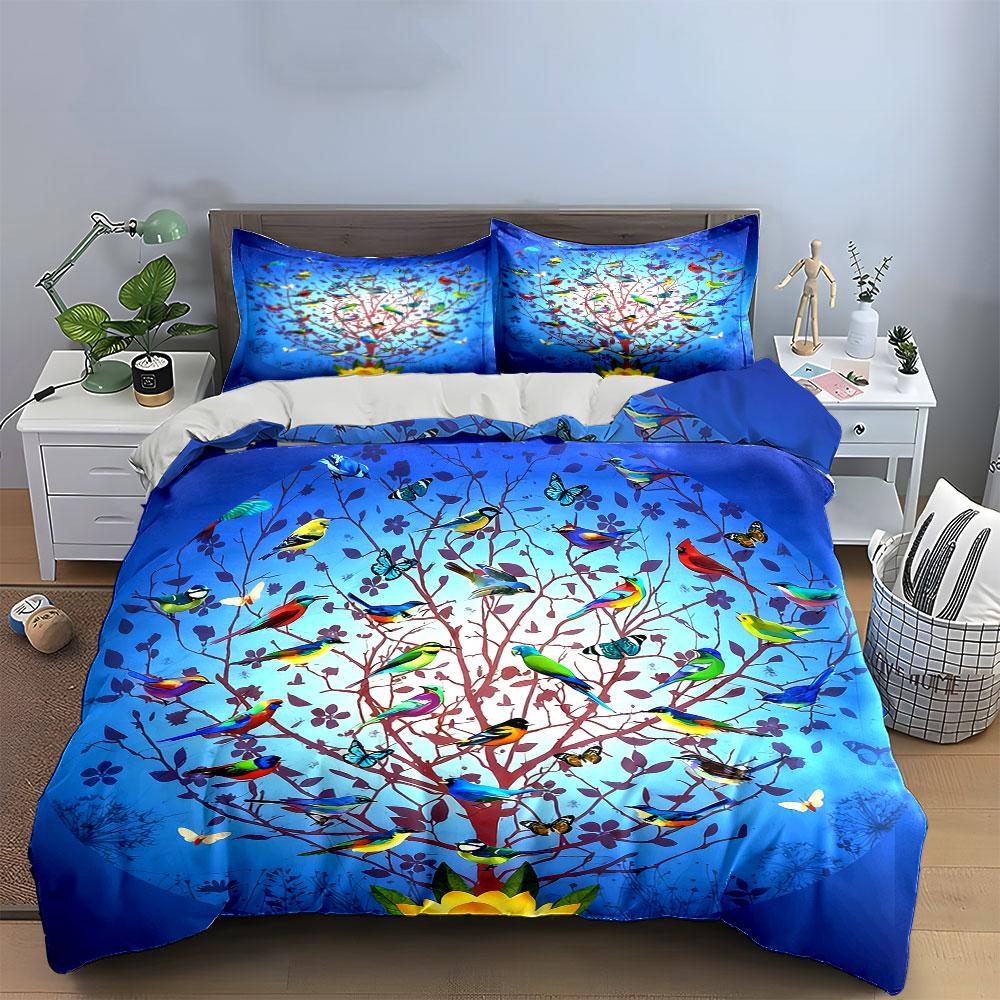 Colorful Birds Nature Decor Set Soft Comfortable Duvet Cover Bedding Set Included 1*Duvet Cover & 2*Pillowcases, Gift