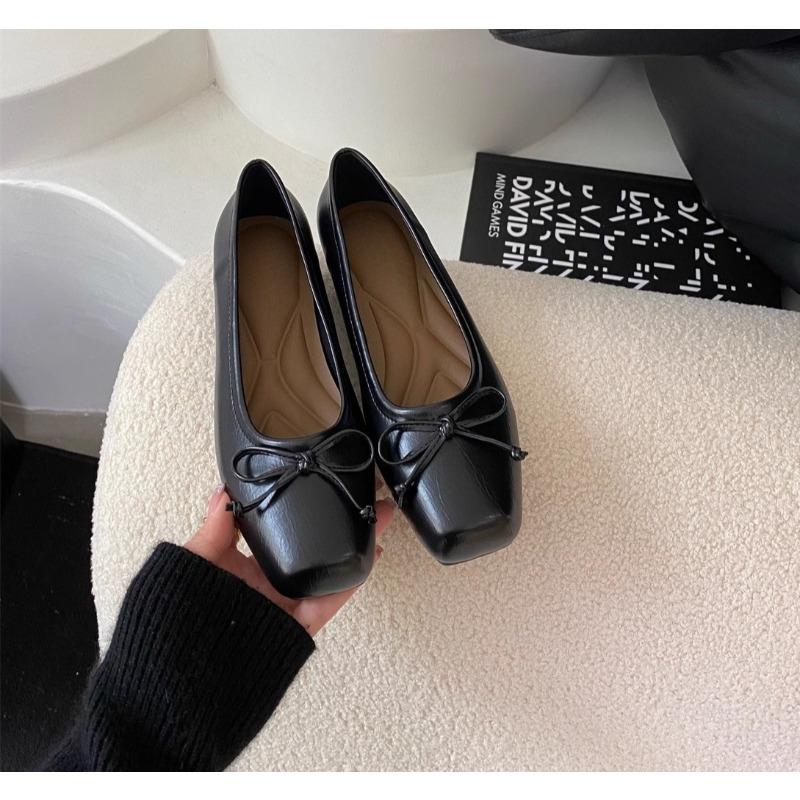 New Bowtie Flat Shoes Women Ballerinas Square Toe Slip On Ballet Flats Lazy Loafers Moccasins Ladies Casual Comfort Single Sho