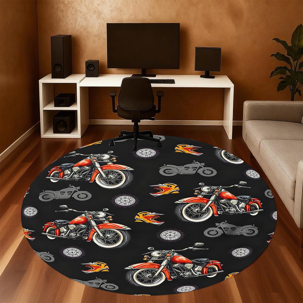1PC Motorcycle Flames Round Chair mat Area Rug - Non-Slip, Floor Mat for Office, Bedroom, and Indoor Decor -Gift D1127247
