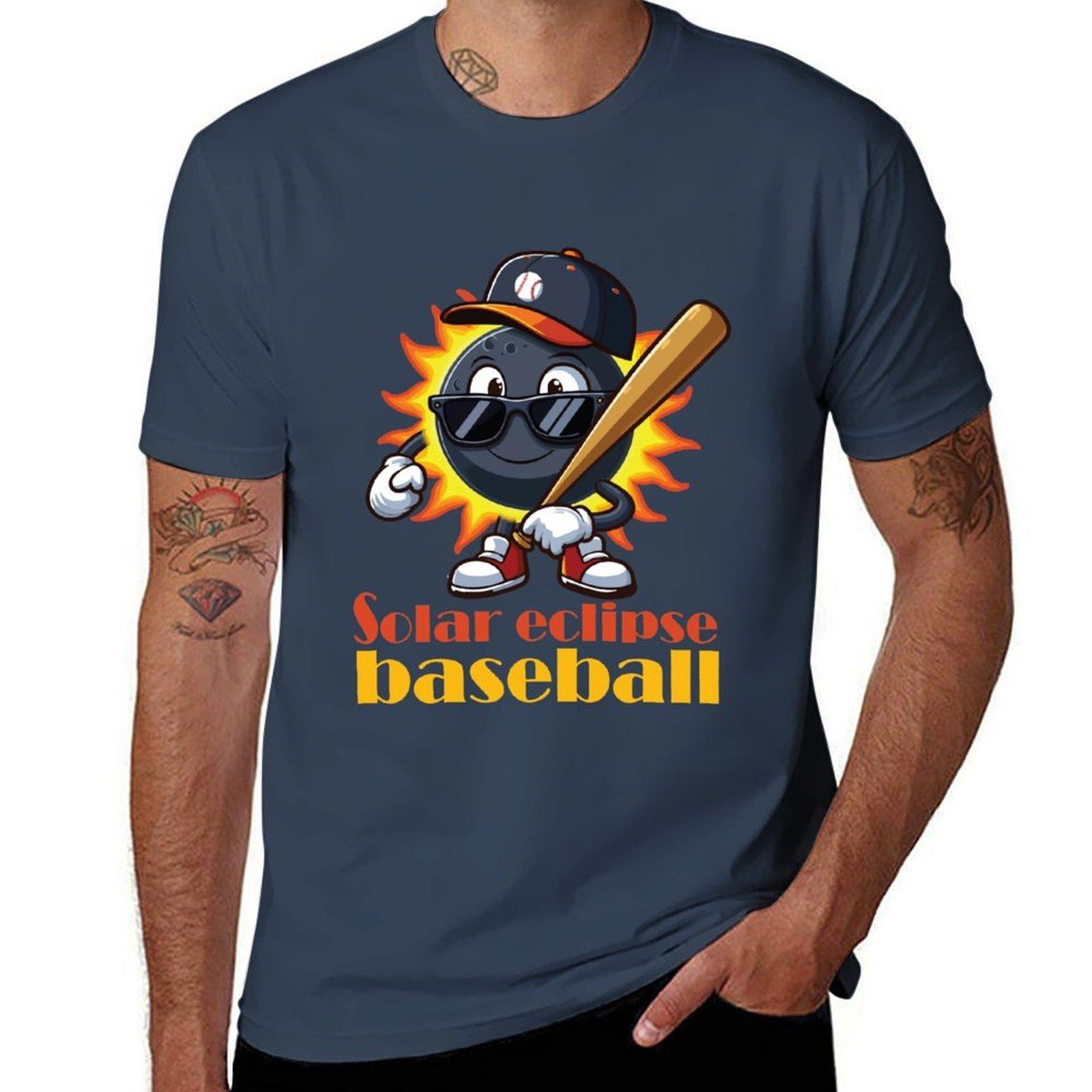 Funny Baseball Eclipse Total Solar Eclipse 2024 Tshirt Large Size Basic Casual Tshirt S