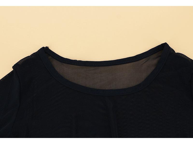 Women's Sexy Black Mesh Long Sleeve Shirt – Super Elastic, See-through, Perfect for Spring & Autumn