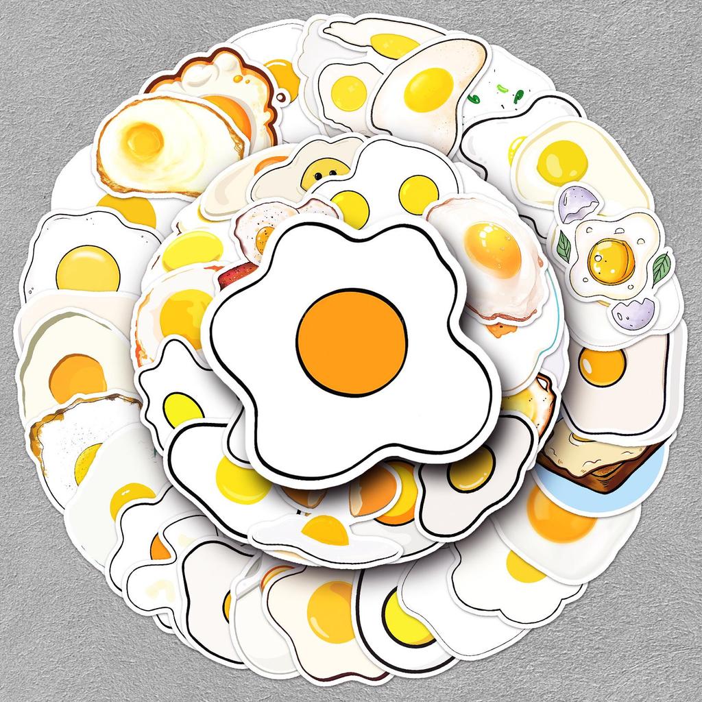50 Egg Stickers: Cartoon Food Graffiti, Waterproof Fried Egg Decor for Refrigerator, Lunch Box, Diary