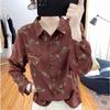 Floral Printed Long Sleeve Top Korean Retro Fashion Women Cotton Linen Autumn Shirt Digital Design Blouse