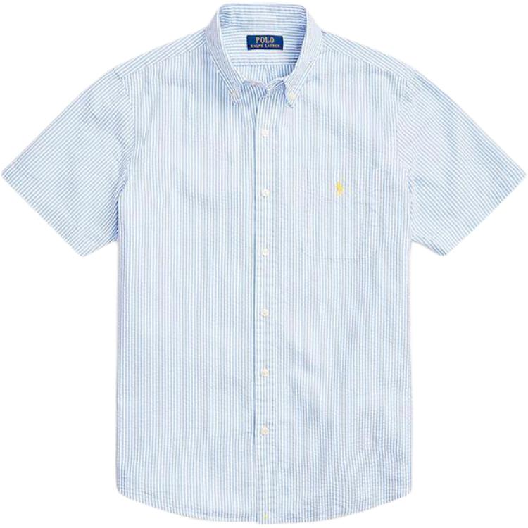 

Polo Ralph Lauren Полосатый логотип Polo Collar Однобортная рубашка свободного кроя с коротким рукавом Мужские рубашки синего цвета 710833826-007 S