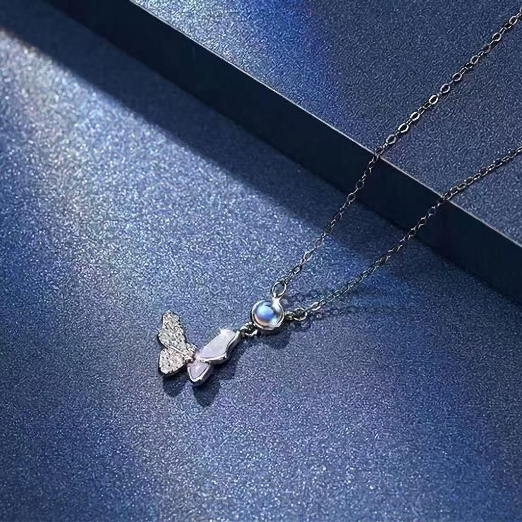 Elegant Moonstone Butterfly Necklace - Women's Luxury Design, Perfect Birthday Gift for Best Friend