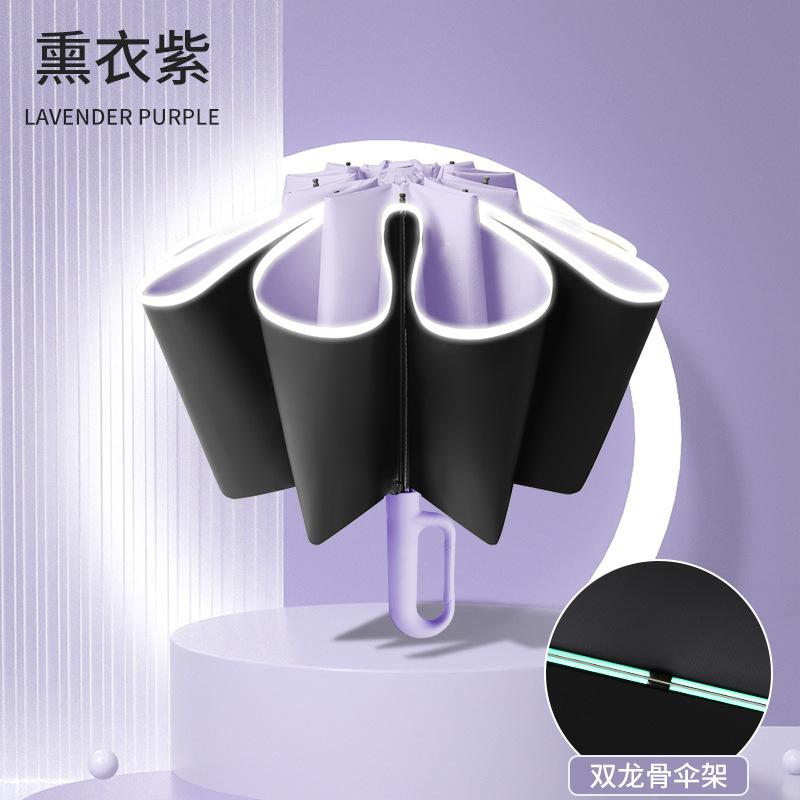New 10-bone Vinyl Sunscreen Automatic Double Keel Ring Buckle Handle Three-fold Umbrella Fixed Umbrella