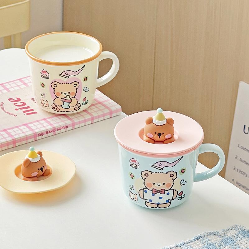 Kreskówkowy Ceramiczny Kubek Urocza Dziewczyna o Wysokim Wyglądzie Dom Biuro Para Śniadanie Kubek na Wodę Pamiątka z Pokrywką