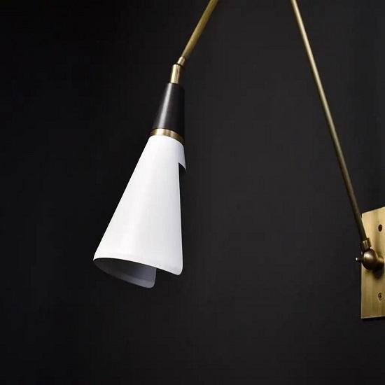 SCICCOSO Adjustable Brass Wall Light Mid Century White and Brass Wall Lamp