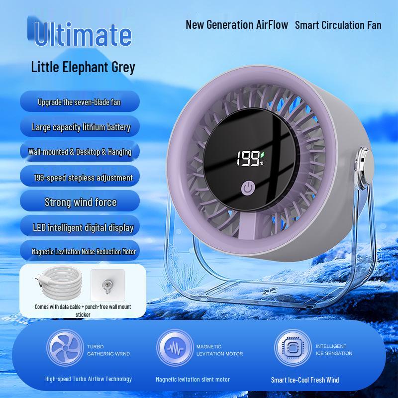High-Speed Turbo Rechargeable Wall-Mounted/Desktop Fan for Kitchen & Outdoor Use