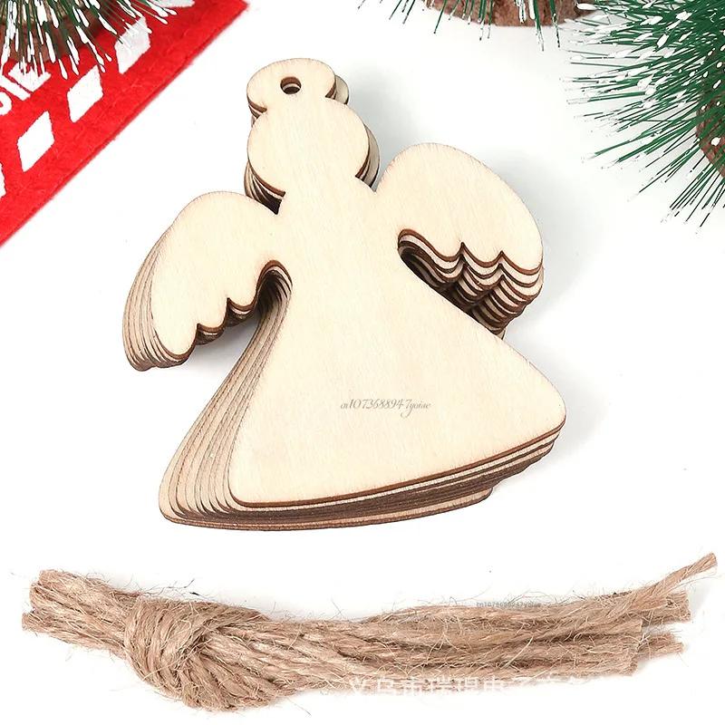 4pcs DIY Wood Christmas Ornament Unfinsihed Wooden Christmas Tree Hanging Decorations for DIY Craft Xms Home Party Decor