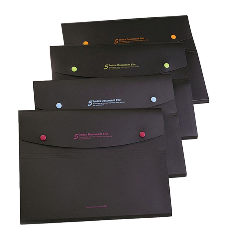 5 Pockets Double Button A4 Expanding File Holder for Document Storage