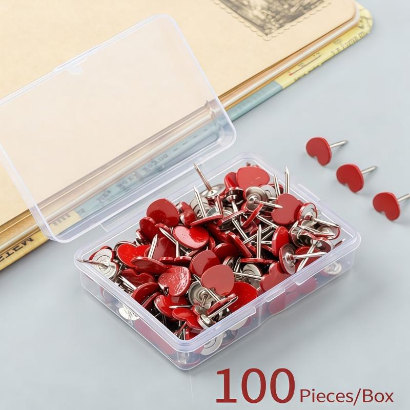 100Pcs Heart Shape Metal Push Pins Cork Notice Board Pin Decorative Thumb Tacks for Display Document Picture Note Memo