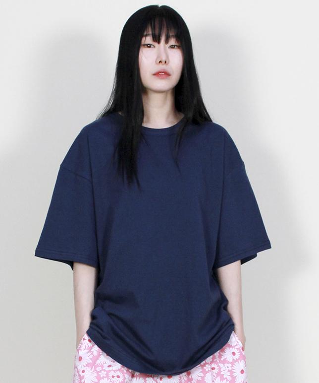 Deumakeu Oversized Plain Layered Short Sleeve Tee Deep Blue Ver2