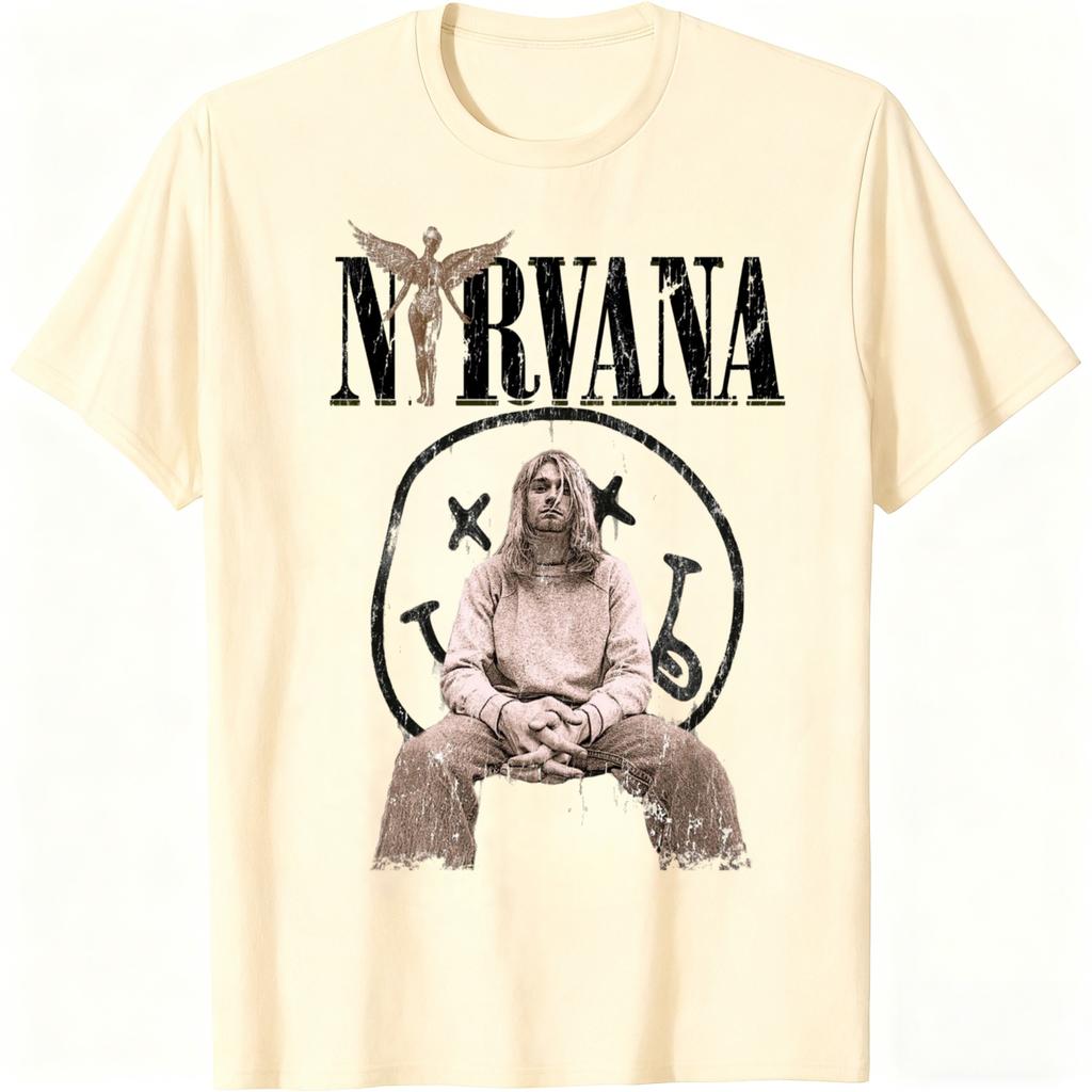New Nirvana rock band mens 100cotton Tshirt hiphop style Mens and Womens oversized Y2K Tee Casual Loose Outdoor Street