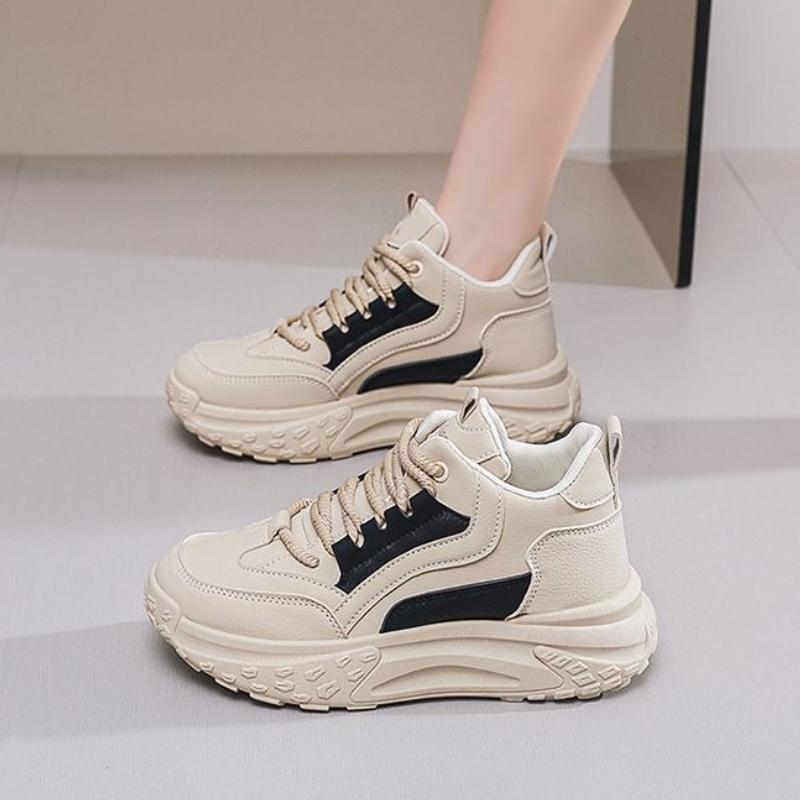 Autumn High Top Chunky Sneakers for Women Korean Running Shoes with Height Increasing Design Students Comfortable Footwear