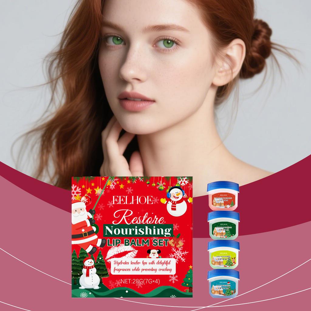 EELHOE Christmas Moisturizing Lip Balm Set Sheer Glossy Nourishing Lip Care Hydrating Non-Sticky Daily Lip Balm