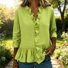 Women Casual Shirt Stand Collar Mid-Length Long Sleeve Breathable Tops Pure Color Loose Fit Ruffle Trim Shirt Daily Wear