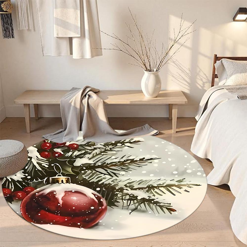 Christmas Round Floor Mat Suitable for Bedrooms Balcony Decorate Room Dining Room Antislip Round Carpet Decorate Offices
