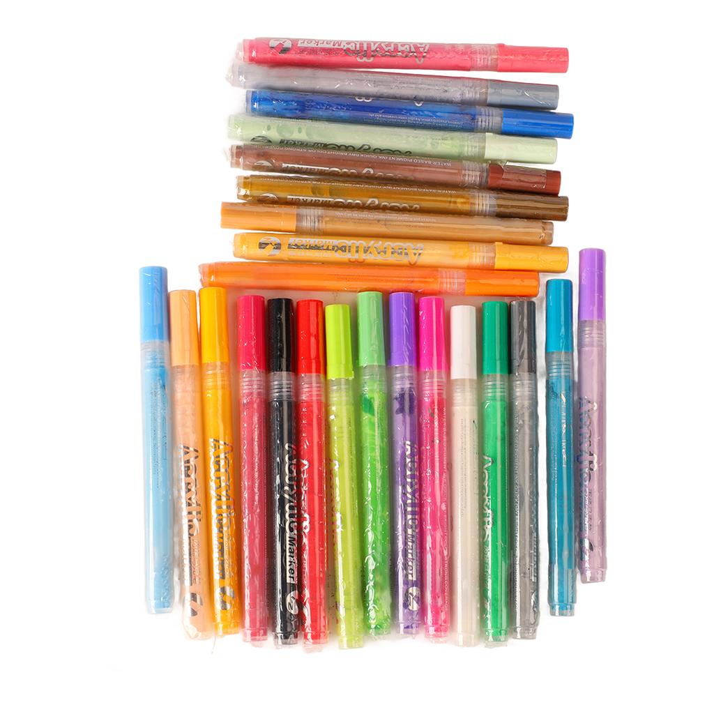 24 Colors Acrylic Pen Set Permanent Odorless Waterproof Acrylic Pens Marker Watercolor Brush Pens