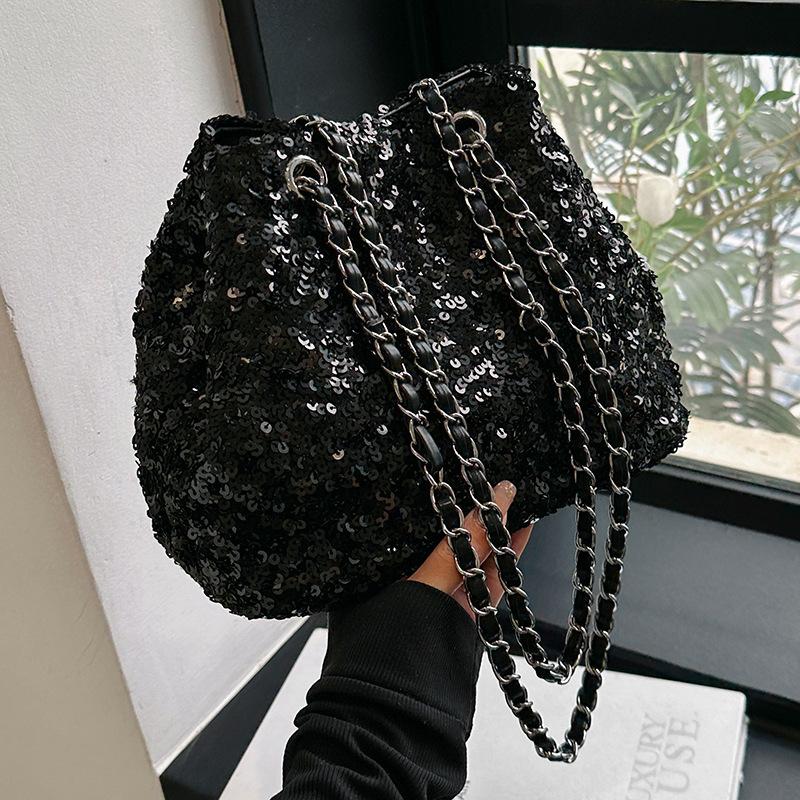 

Нишевая дизайнерская сумка женская новая летняя высококлассная цепочка на плечо сумка-мессенджер сумка-ведро с пайетками чёрный