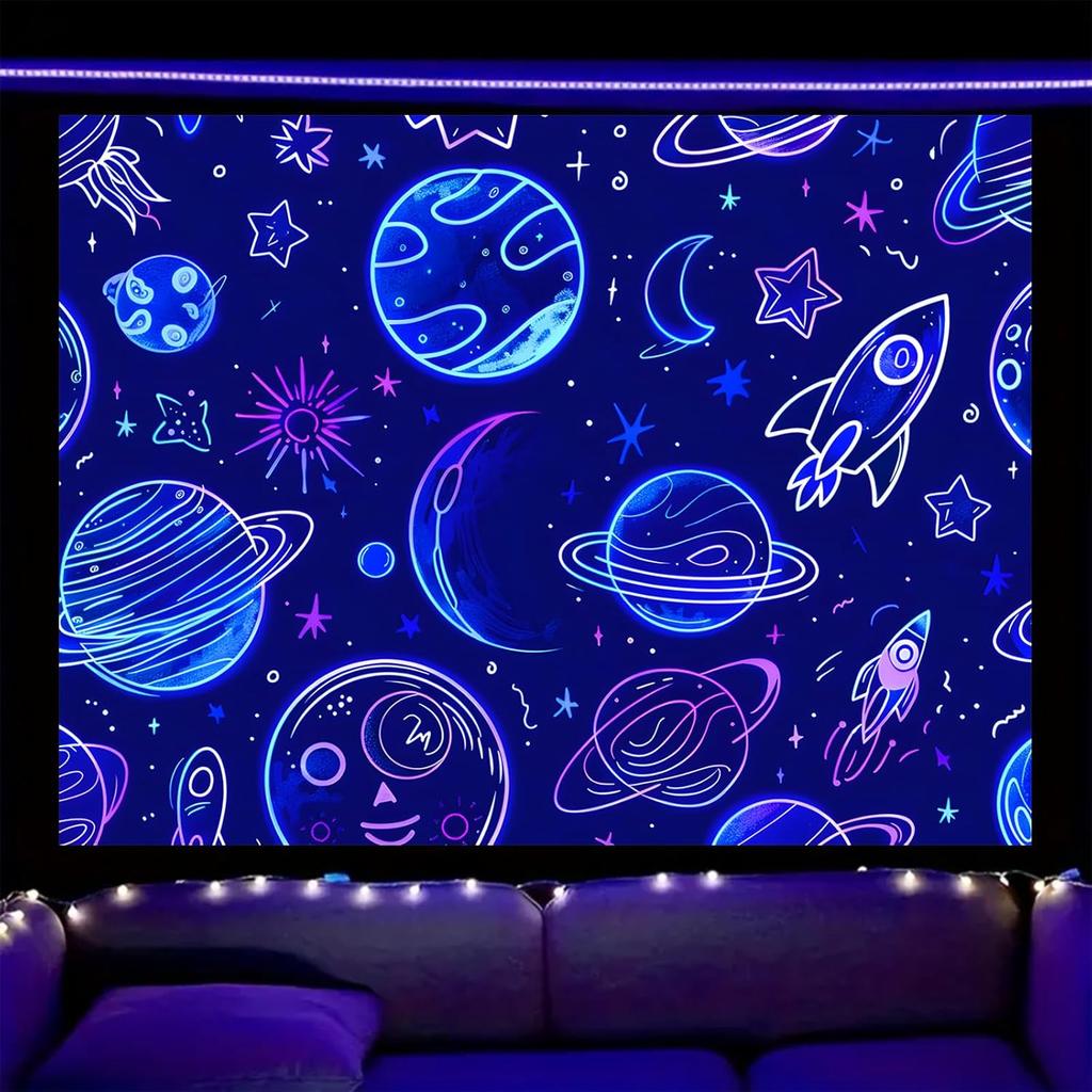 Nuxovilar UV Reactive Tapestry Flaming Scarecrow Pumpkin Scene BlackLight Tapestries Cool UV Black Light Halloween Horror Tapest