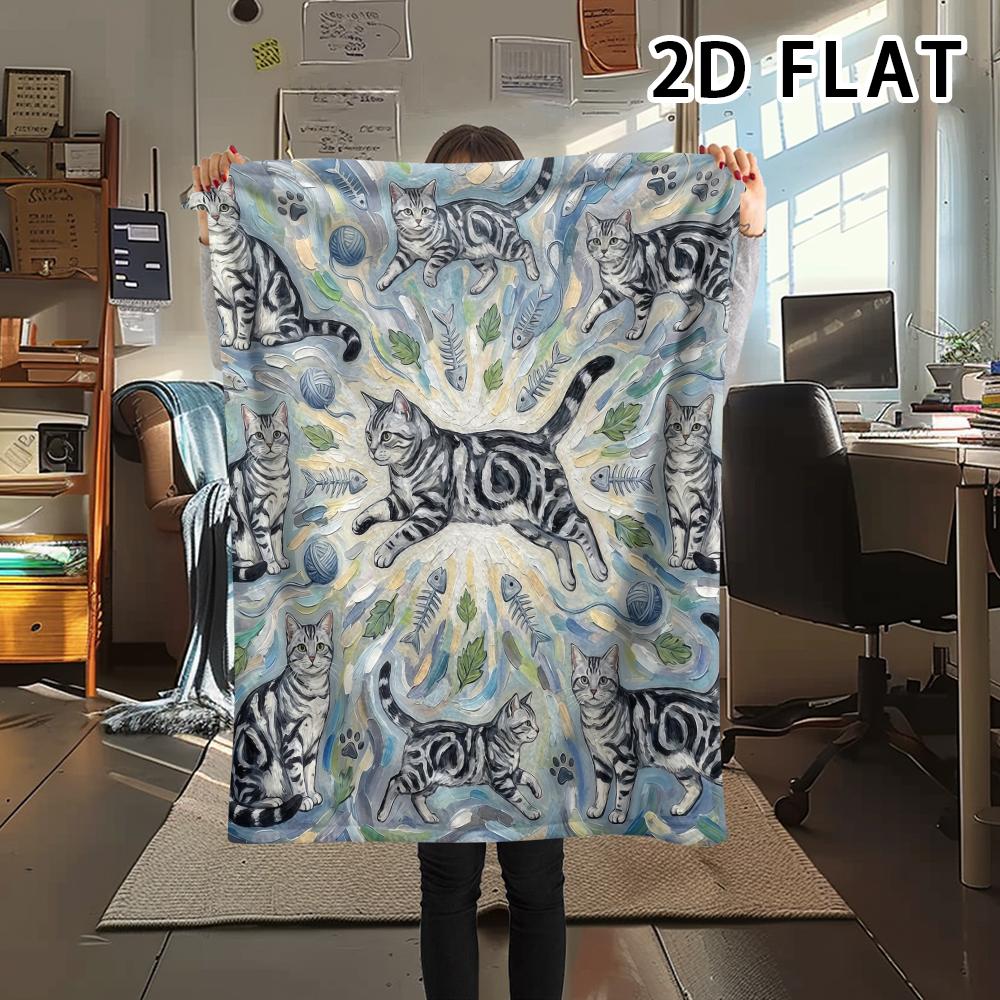 1Pc Vibrant Mandala Cats Print Flannel Blanket,High Quality Comfortable for All Seasons,Home Decor,Warmth and Comfort,Perfect for Christmas Gifts