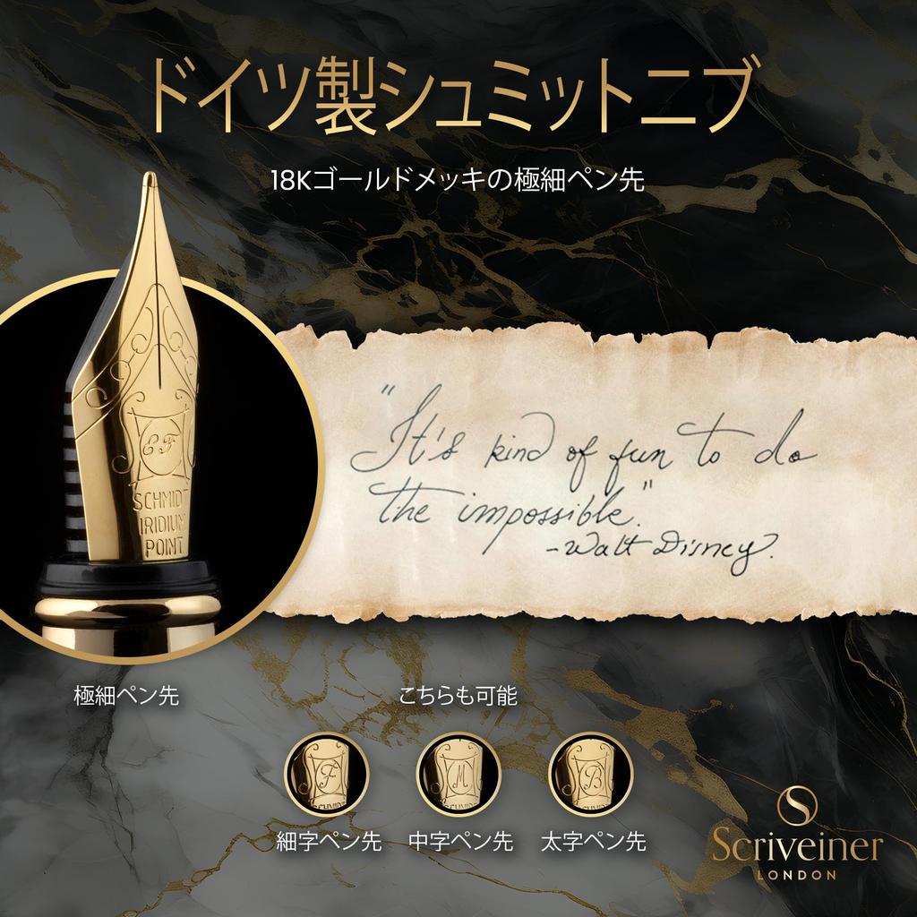 Stylo plume Scriveiner Premium avec une finition en or 24 carats et une plume Schmidt 18 carats Un coffret cadeau stylo plume sophistiqué pour hommes et parfait pour et le Noir