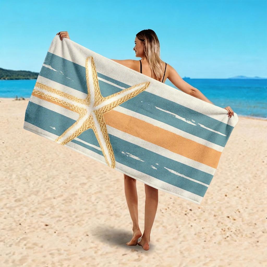 Navy Stripe Starfish Beach Towel Unisex Soft Absorbent For Pool Beach Bath Surfing Travel Essential Gift