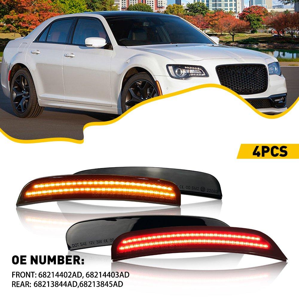 4PCS For 2015-2021 Chrysler 300 Smoked LED Side Marker Light Front Rear Lamp Double Row Lamp Bead