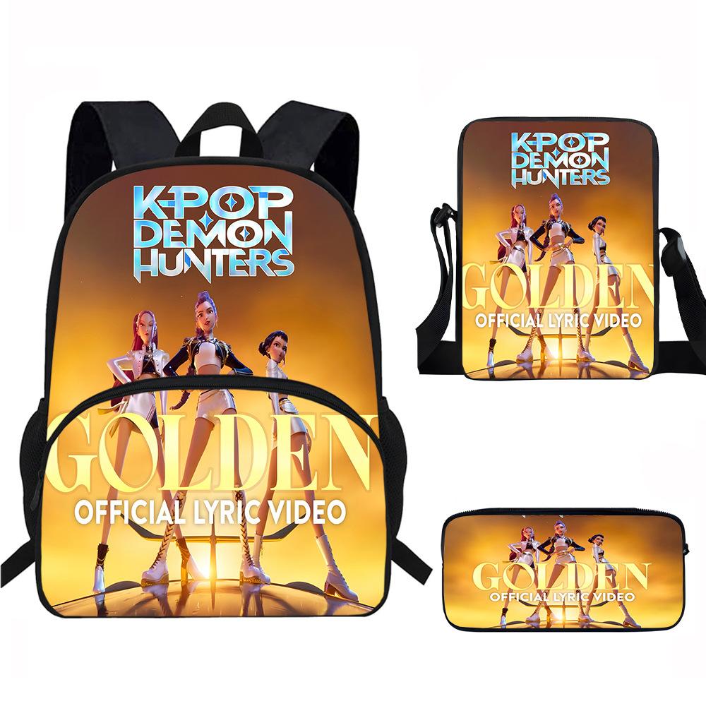 K-Pop Dämonenjäger 3-teiliges Schülerrucksack-Set Anime-Thema Trendiges bedrucktes Rucksack-Set