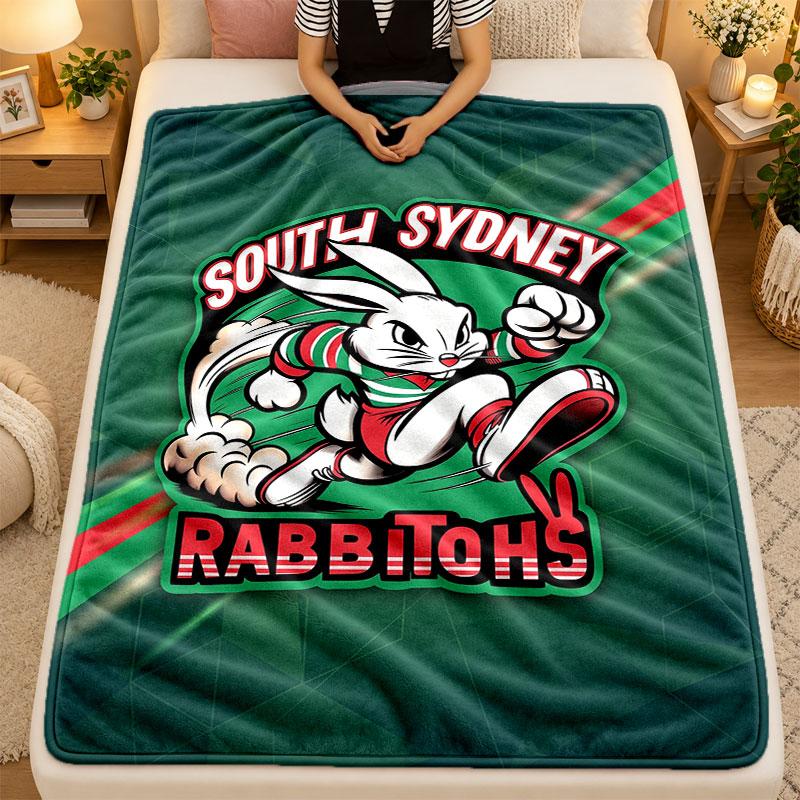 Flannel BlanketSouth Sydney Rabbitohs Warm Soft Throw Blanket for Indoor Sofa Bed Living Room Use