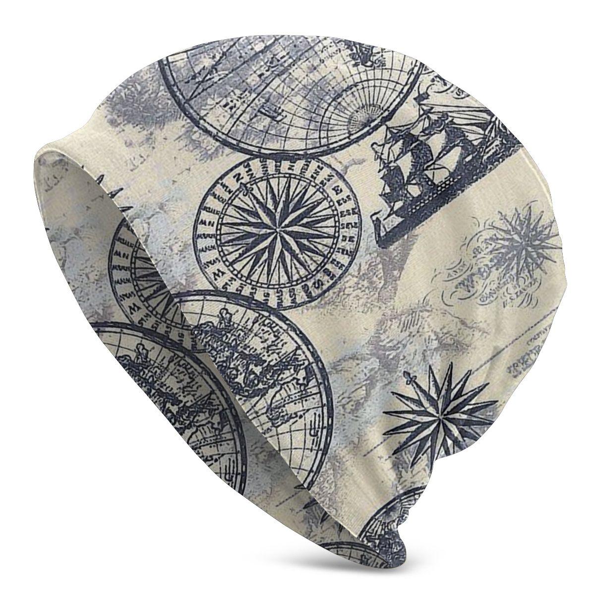 

Vintage Classic Style Ocean Maps Sail Around The World Unisex Beanies Outdoor Hedging Cap Double Layer Fabric Caps Bonnet Hat