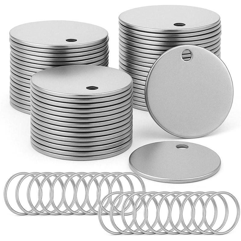 A27F-For Stamping Blanks 100Pcs Metal Dog Tags Stainless Steel Key Tags For Engraving, 1.2 Inch Metal With Hole